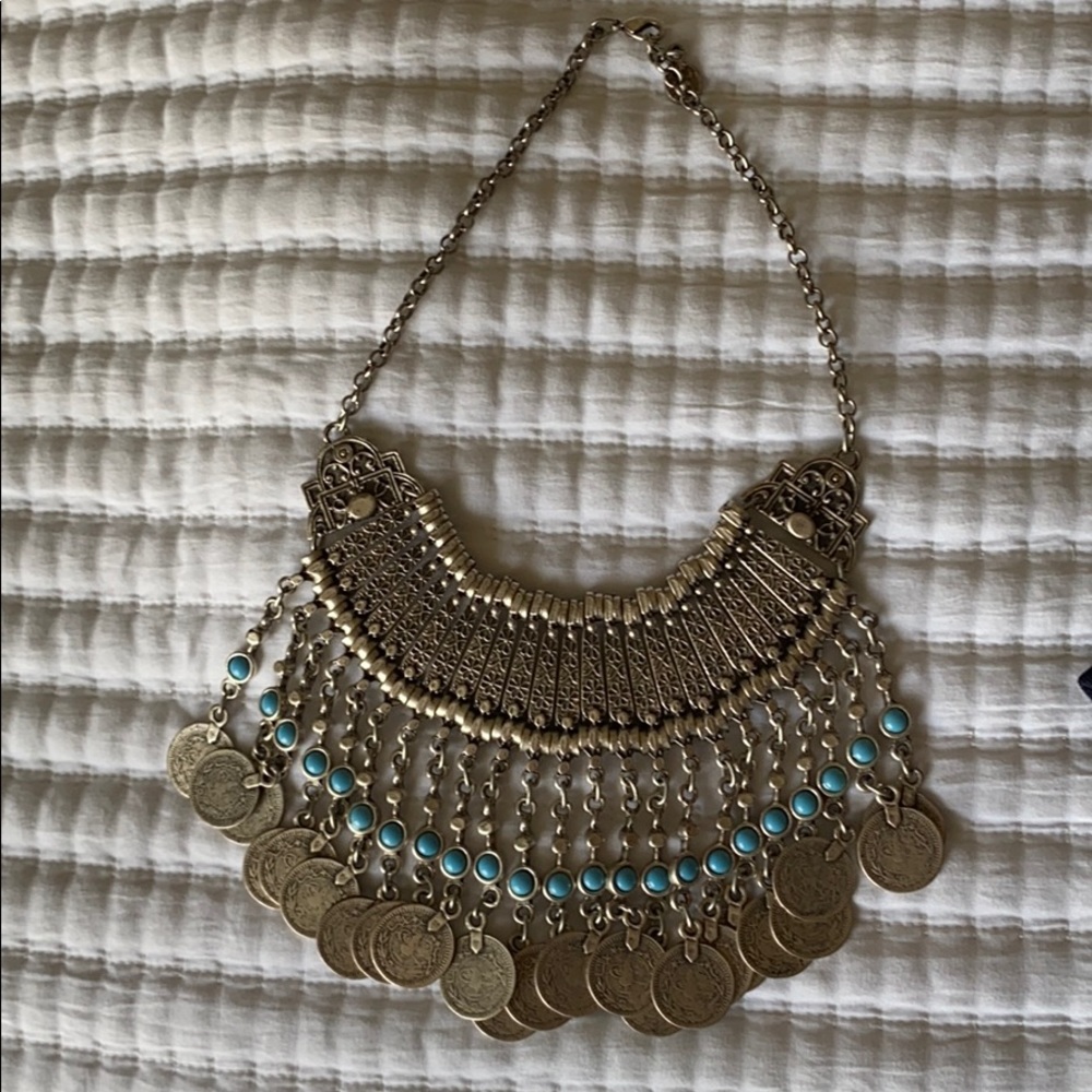 Turkish necklace with coins (silver and turquoise)